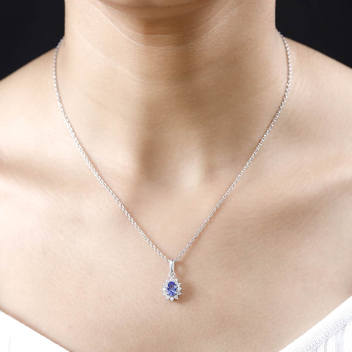 Tanzanite and White Zircon Sunburst Pendant in Platinum Over Sterling Silver with Stainless Steel Necklace 20 Inches 0.85 ctw image number 2