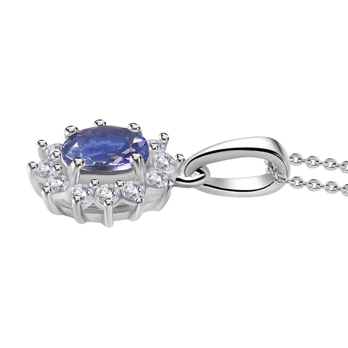 Tanzanite and White Zircon Sunburst Pendant in Platinum Over Sterling Silver with Stainless Steel Necklace 20 Inches 0.85 ctw image number 3