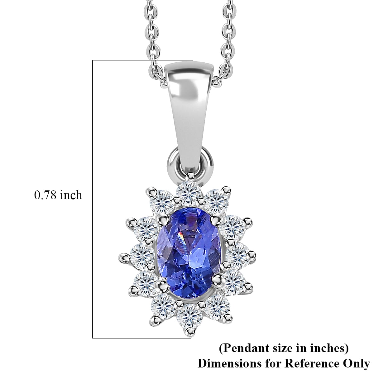 Tanzanite and White Zircon Sunburst Pendant in Platinum Over Sterling Silver with Stainless Steel Necklace 20 Inches 0.85 ctw