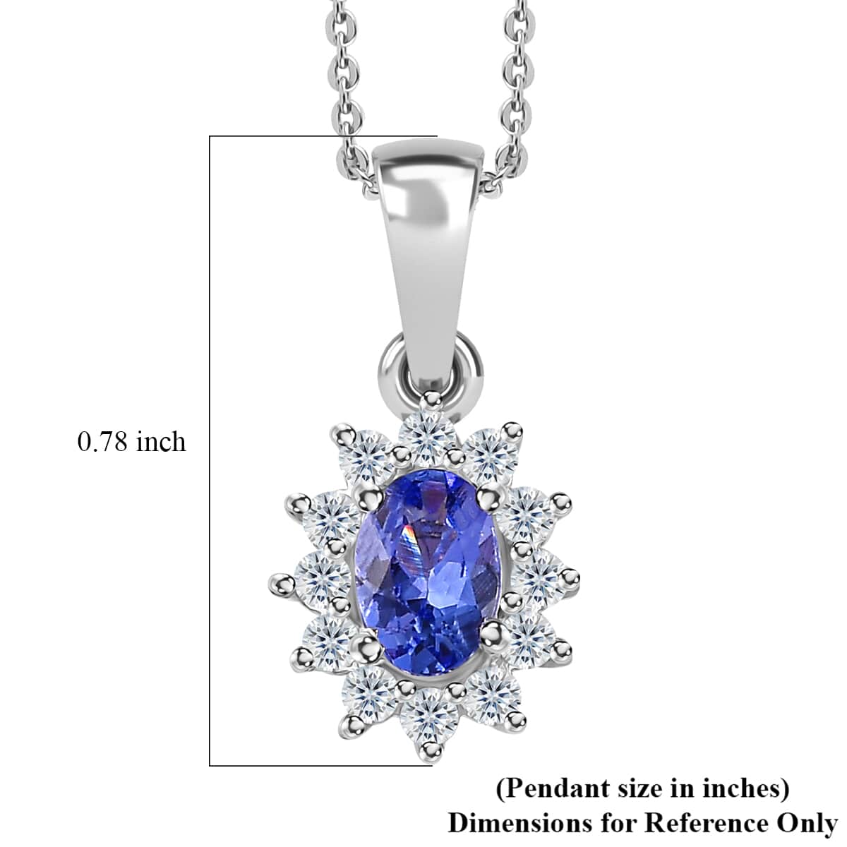 Tanzanite and White Zircon Sunburst Pendant in Platinum Over Sterling Silver with Stainless Steel Necklace 20 Inches 0.85 ctw image number 5