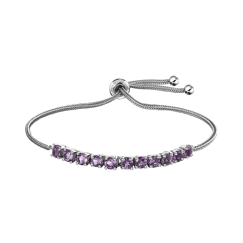 Rose De France Amethyst Bolo Bracelet and Earrings in Stainless Steel 3.75 ctw
