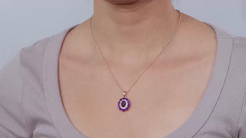 Orissa Rhodolite Garnet and Multi Gemstone Pendant Necklace 20 Inches in Vermeil Rose Gold Over Sterling Silver 3.25 ctw