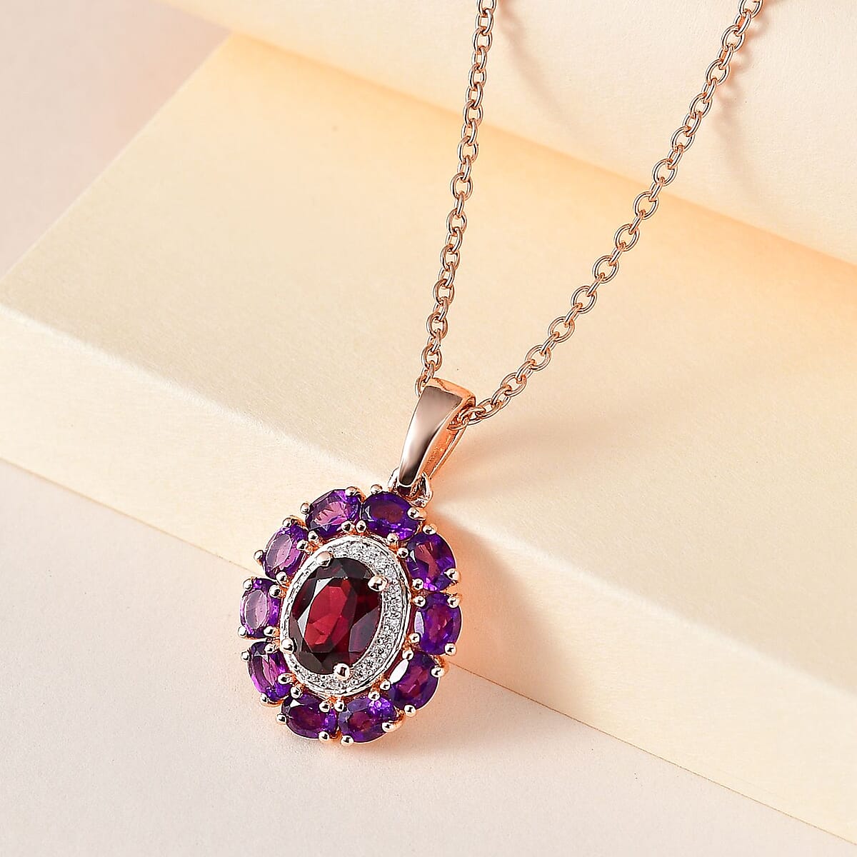Orissa Rhodolite Garnet and Multi Gemstone Pendant Necklace 20 Inches in Vermeil Rose Gold Over Sterling Silver 3.25 ctw image number 1