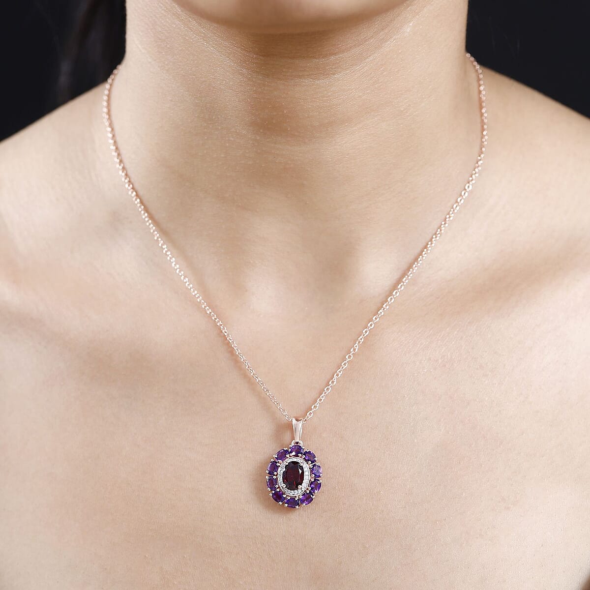 Orissa Rhodolite Garnet and Multi Gemstone Pendant Necklace 20 Inches in Vermeil Rose Gold Over Sterling Silver 3.25 ctw image number 2