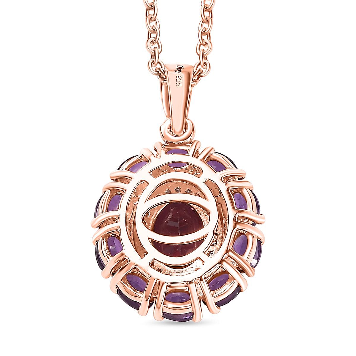 Orissa Rhodolite Garnet and Multi Gemstone Pendant Necklace 20 Inches in Vermeil Rose Gold Over Sterling Silver 3.25 ctw