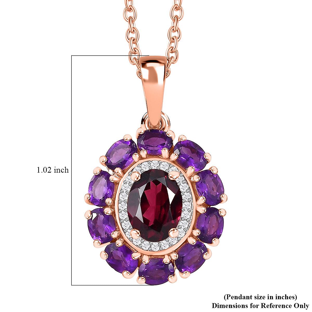 Orissa Rhodolite Garnet and Multi Gemstone Pendant Necklace 20 Inches in Vermeil Rose Gold Over Sterling Silver 3.25 ctw image number 6