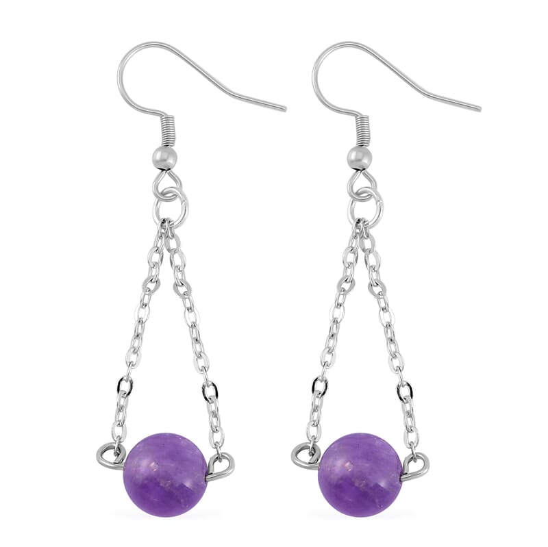 Lavender Amethyst Bolo Bracelet and Earrings in Stainless Steel 93.60 ctw