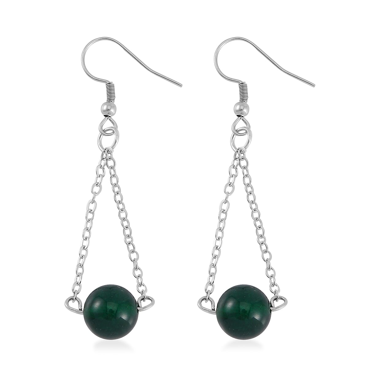 Green Agate Bolo Bracelet and Earrings in Stainless Steel 90.90 ctw image number 6