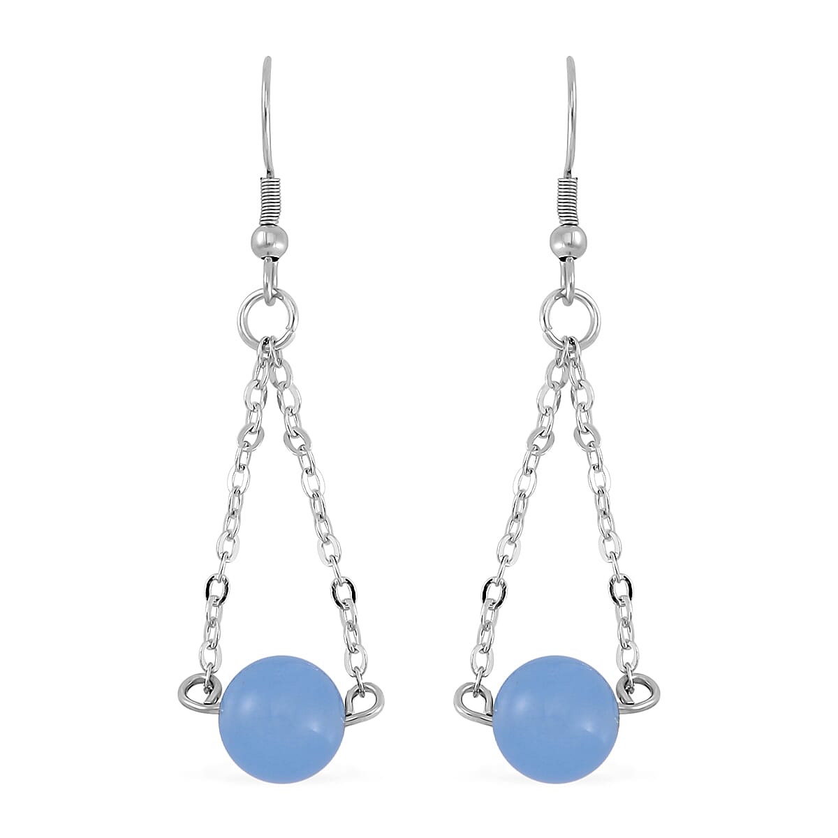 Blue Agate Bolo Bracelet and Earrings in Stainless Steel 84.85 ctw