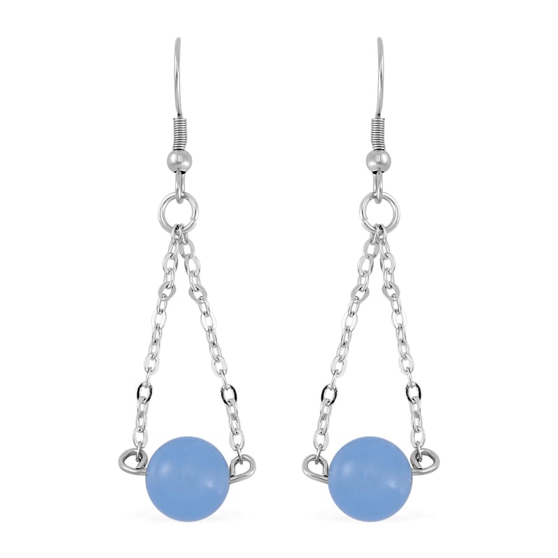 Blue Agate Bolo Bracelet and Earrings in Stainless Steel 84.85 ctw