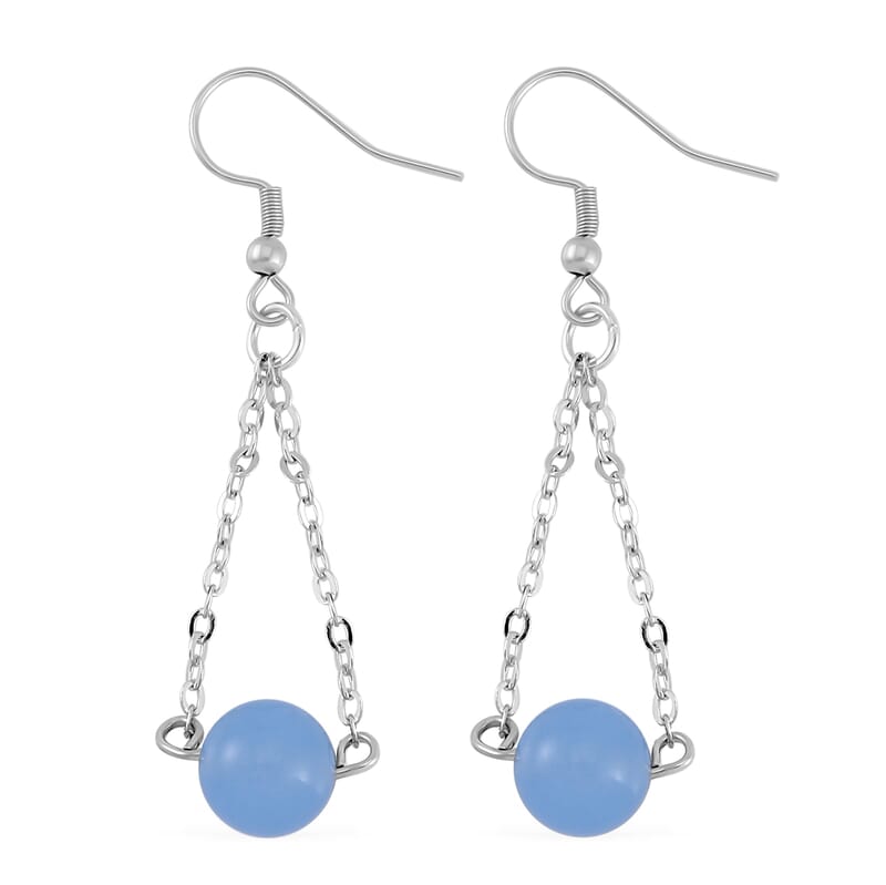 Blue Agate Bolo Bracelet and Earrings in Stainless Steel 84.85 ctw