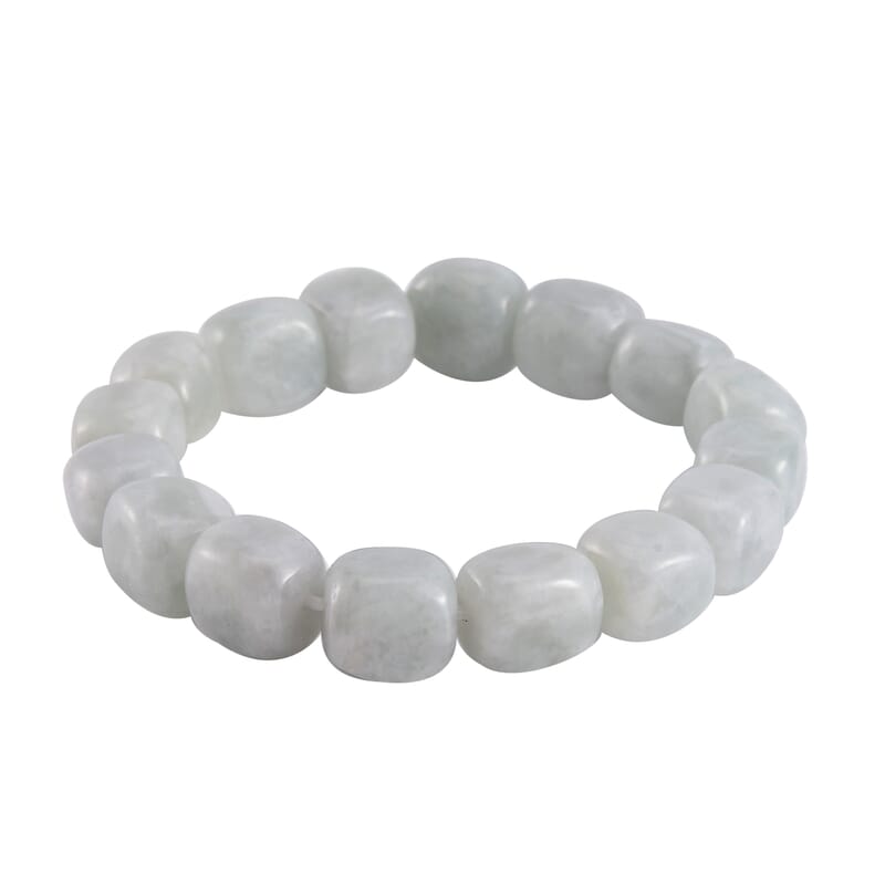 Natural Jade Tumble Shape Stretch Bracelet and Lever Back Earrings in Rhodium Over Sterling Silver 195.00 ctw
