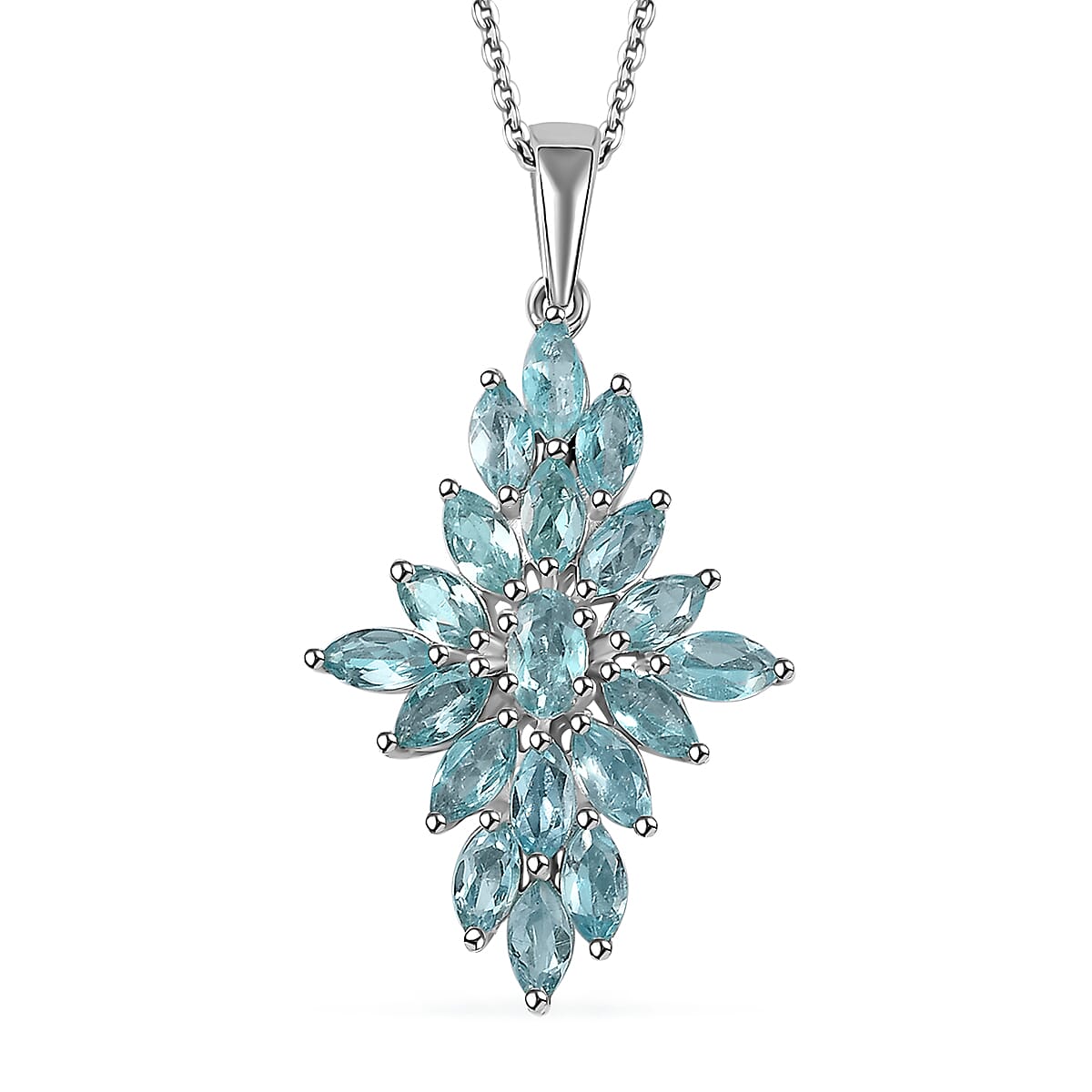 Betroka Blue Apatite Elongated Pendant Necklace 20 Inches in Platinum Over Sterling Silver 3.00 ctw