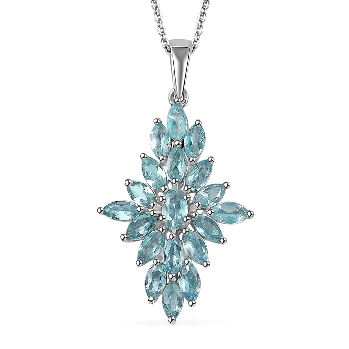 Betroka Blue Apatite Elongated Pendant Necklace 20 Inches in Platinum Over Sterling Silver 3.00 ctw image number 0