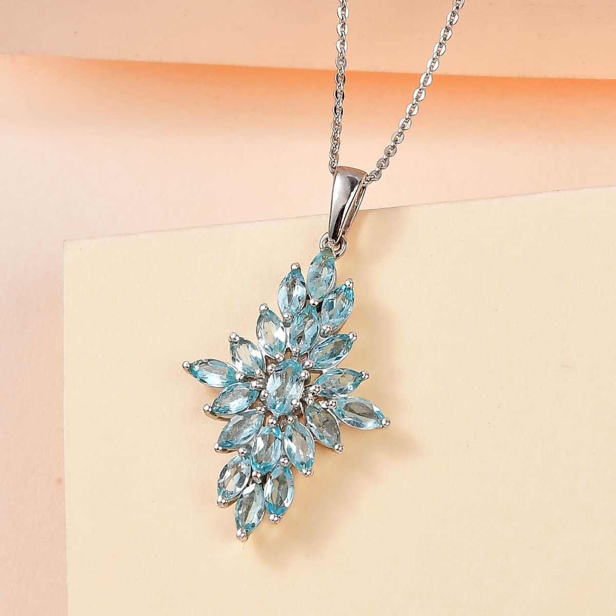 Betroka Blue Apatite Elongated Pendant Necklace 20 Inches in Platinum Over Sterling Silver 3.00 ctw image number 1