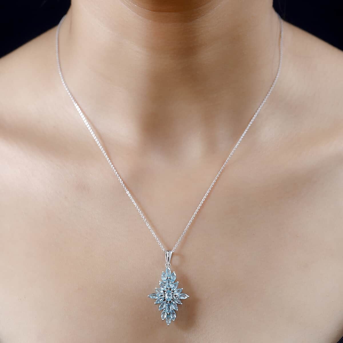 Betroka Blue Apatite Elongated Pendant Necklace 20 Inches in Platinum Over Sterling Silver 3.00 ctw image number 2