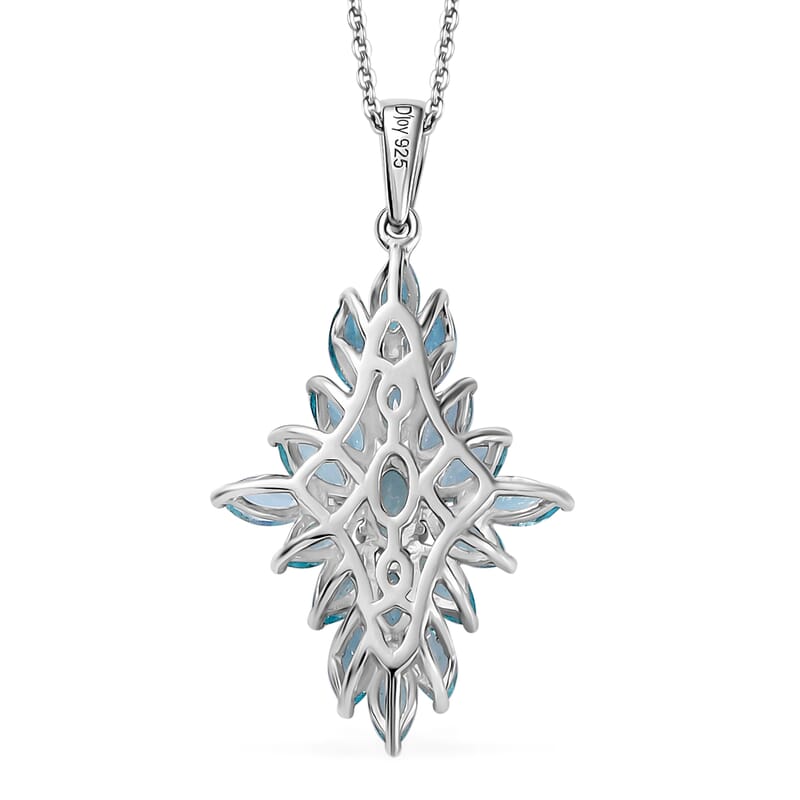 Betroka Blue Apatite Elongated Pendant Necklace 20 Inches in Platinum Over Sterling Silver 3.00 ctw