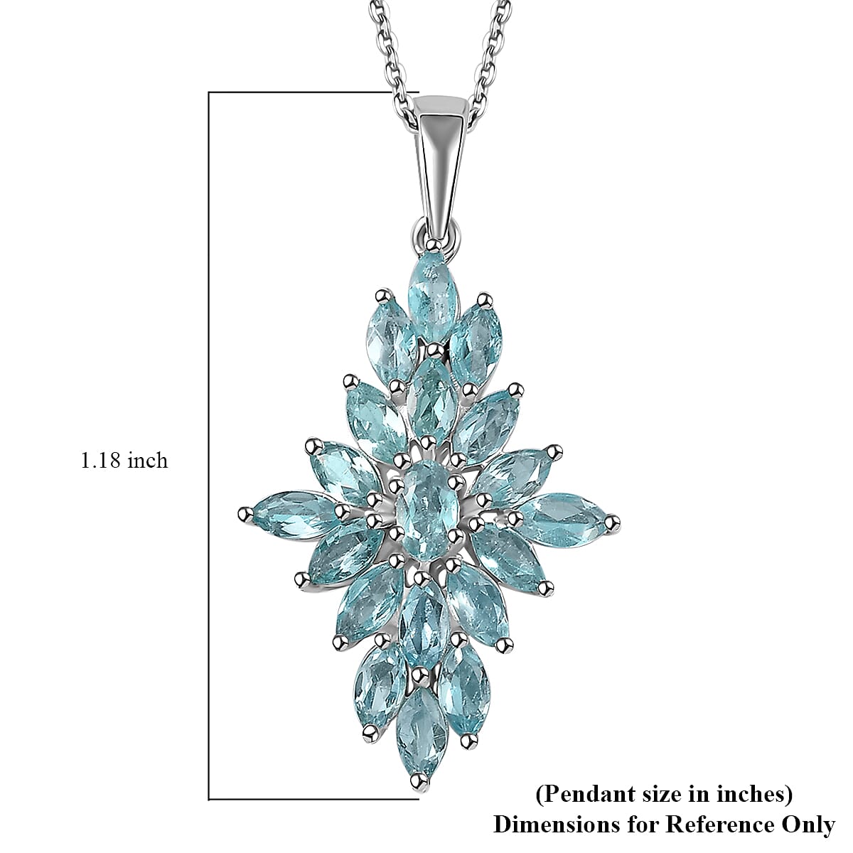 Betroka Blue Apatite Elongated Pendant Necklace 20 Inches in Platinum Over Sterling Silver 3.00 ctw