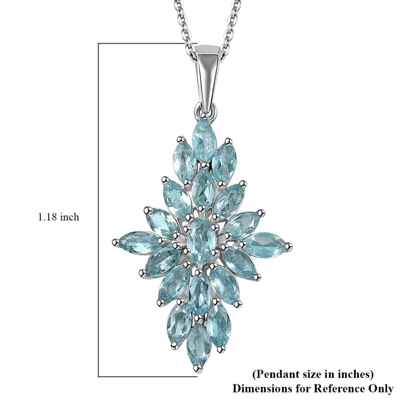 Betroka Blue Apatite Elongated Pendant Necklace 20 Inches in Platinum Over Sterling Silver 3.00 ctw