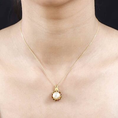 AA Golden South Sea Pearl and Multi Tourmaline 6.58 ctw Pendant Necklace in 18K Vermeil YG Over Sterling Silver 20 Inches