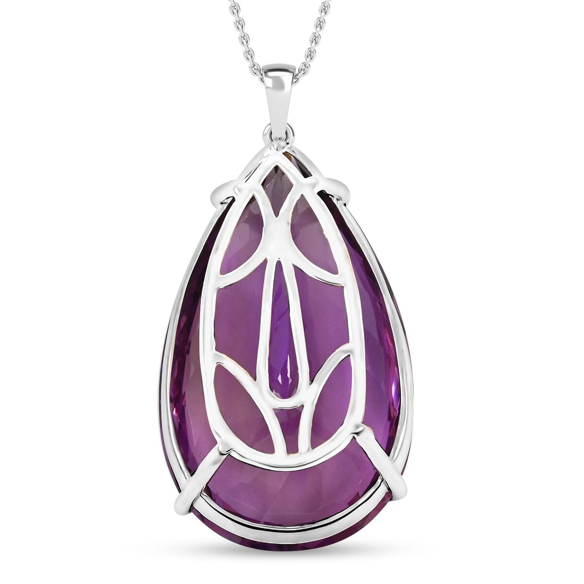 African Amethyst 98.75 ctw Violet Majesty Pendant Necklace in Platinum Over Sterling Silver 24 Inches image number 4