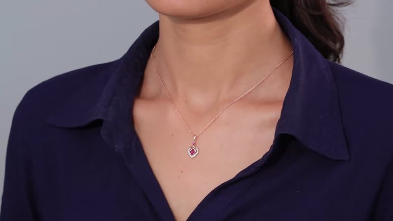 Montepuez Ruby and White Zircon Heart Pendant Necklace 20 Inches in Vermeil Rose Gold Over Sterling Silver 0.50 ctw