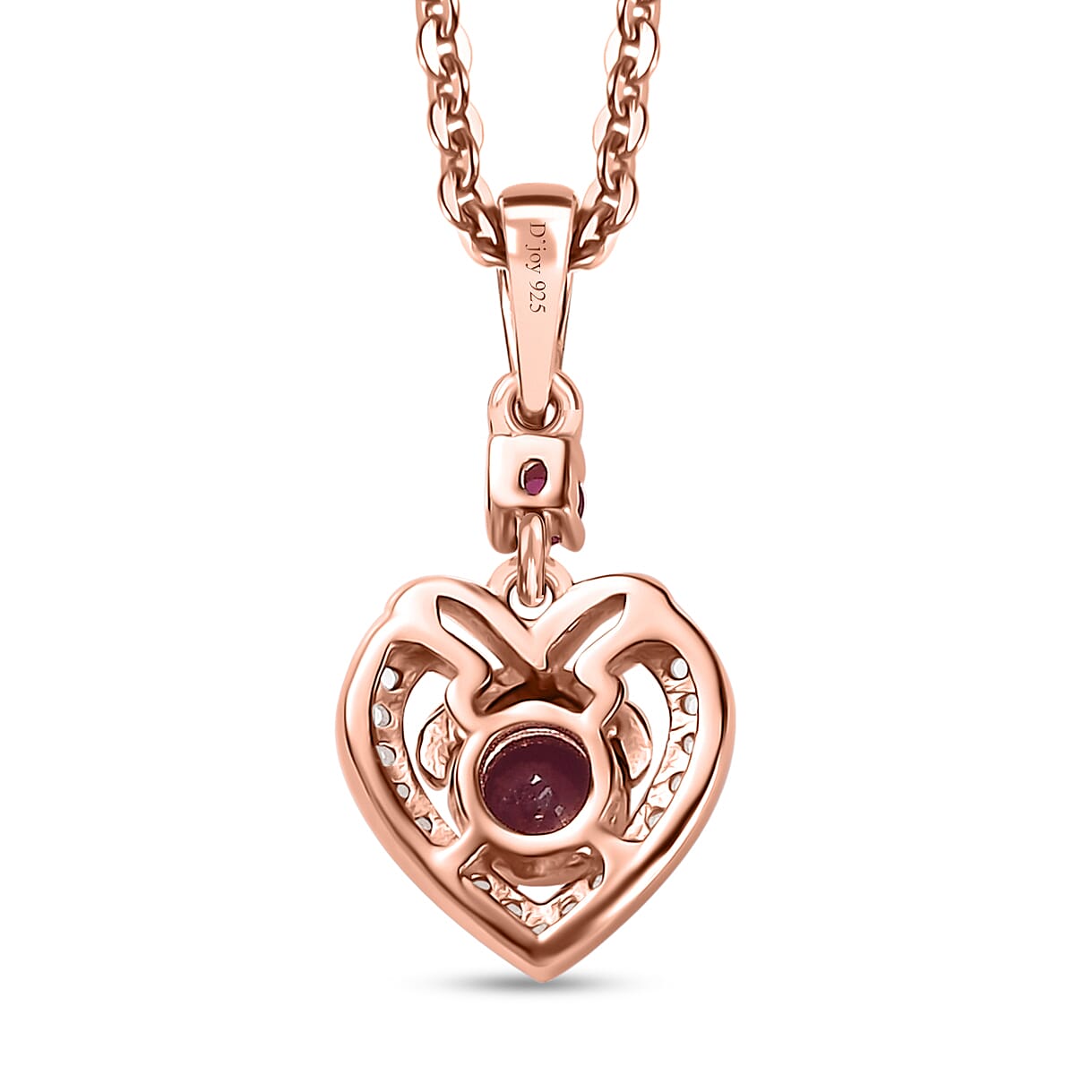 Montepuez Ruby and White Zircon Heart Pendant Necklace 20 Inches in Vermeil Rose Gold Over Sterling Silver 0.50 ctw