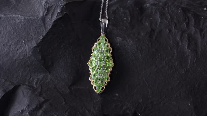 Peridot Elongated Pendant Necklace 20 Inches in Vermeil YG and Platinum Over Sterling Silver 4.65 ctw