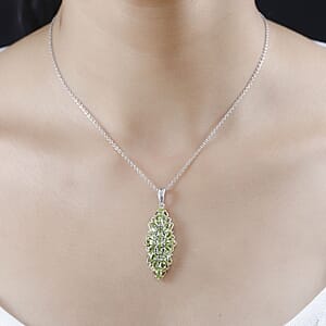 Peridot Elongated Pendant Necklace 20 Inches in Vermeil YG and Platinum Over Sterling Silver 4.65 ctw