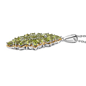 Peridot Elongated Pendant Necklace 20 Inches in Vermeil YG and Platinum Over Sterling Silver 4.65 ctw