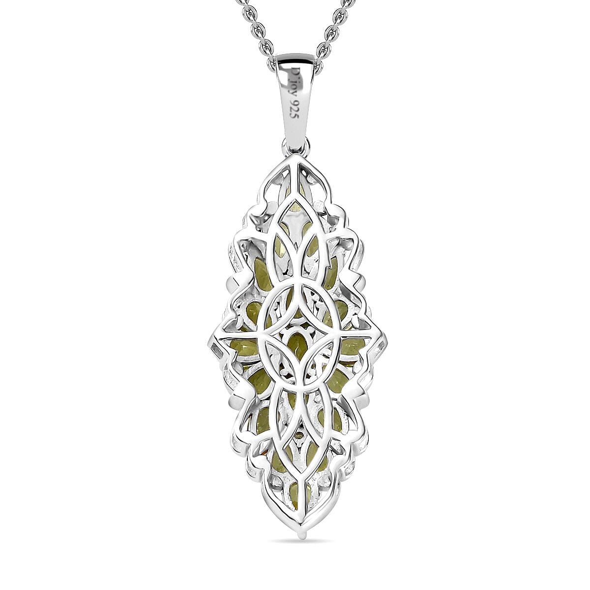 Peridot Elongated Pendant Necklace 20 Inches in Vermeil YG and Platinum Over Sterling Silver 4.65 ctw