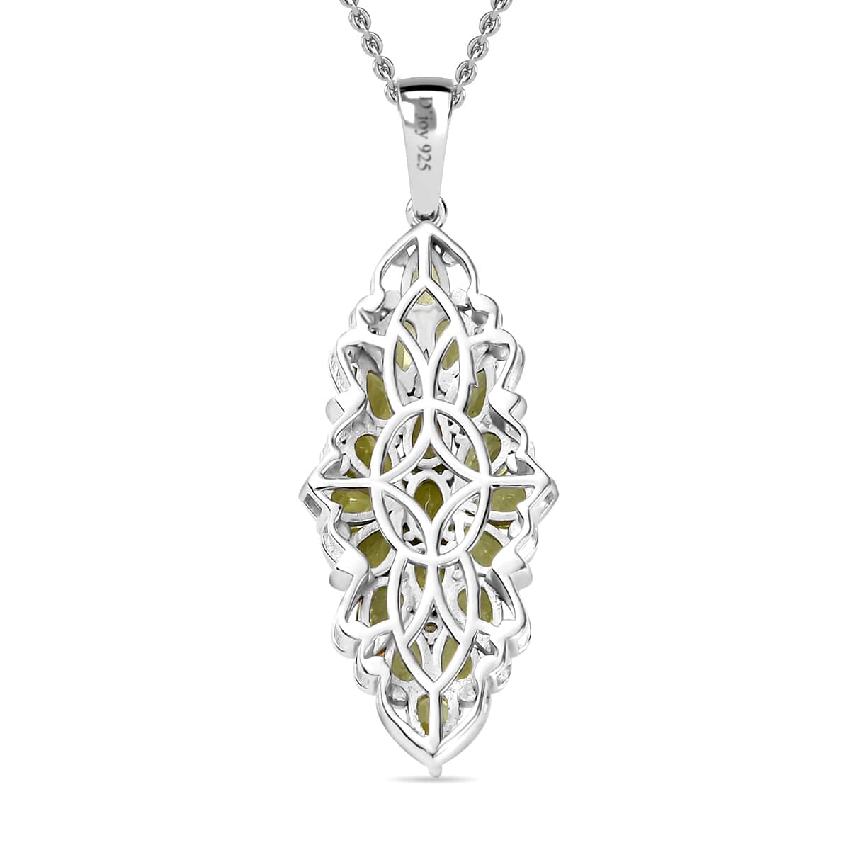 Peridot Elongated Pendant Necklace 20 Inches in Vermeil YG and Platinum Over Sterling Silver 4.65 ctw image number 4