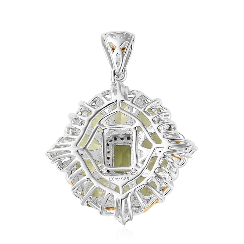 Peridot and Thai Black Spinel Floral Pendant Necklace 20 Inches in Vermeil YG and Platinum Over Sterling Silver 5.15 ctw