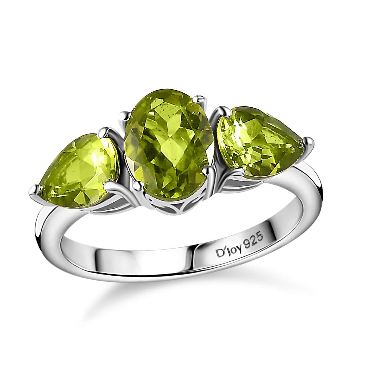 Peridot 3 Stone Ring Size 5 and Pendant Necklace 20 Inches in Platinum Over Sterling Silver (Del. in 10-12 Days) 5.00 ctw image number 2