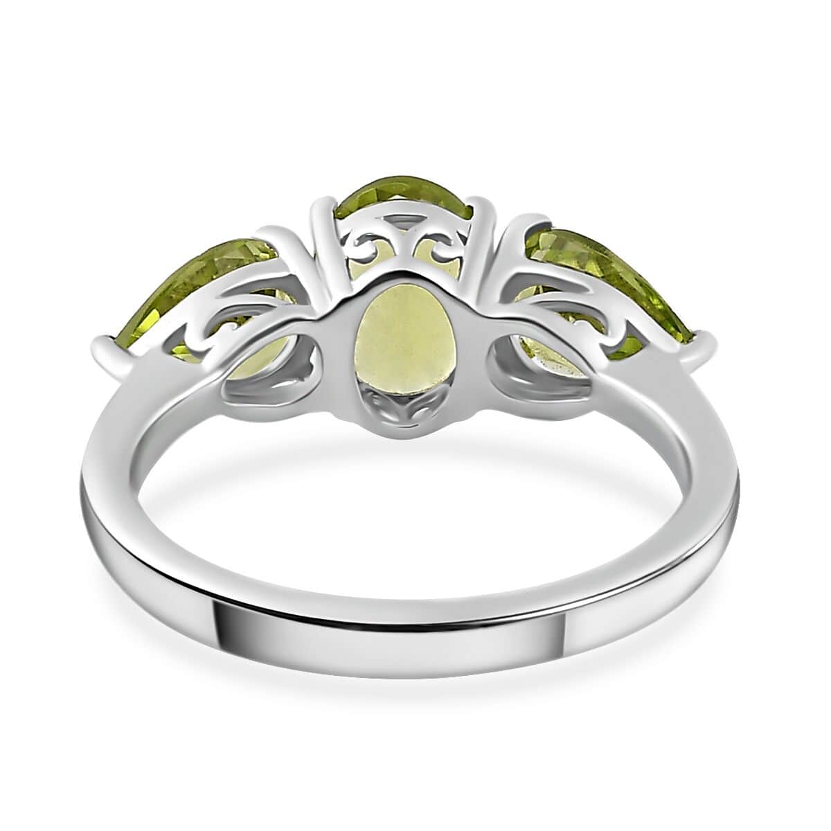 Peridot 3 Stone Ring Size 5 and Pendant Necklace 20 Inches in Platinum Over Sterling Silver (Del. in 10-12 Days) 5.00 ctw image number 4