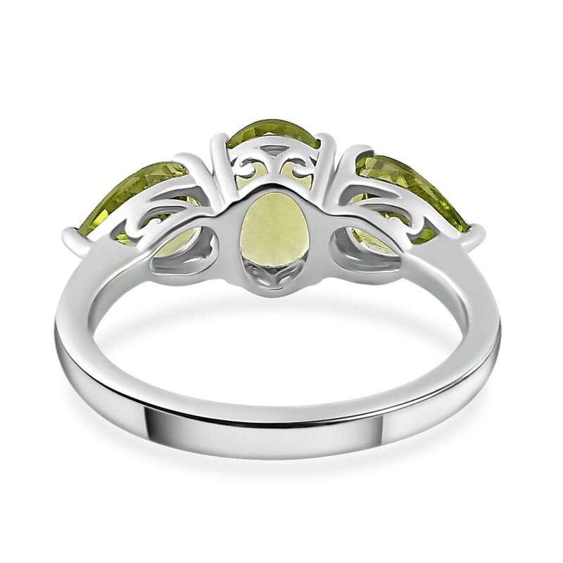 Peridot 4.65 ctw 3 Stone Ring (Size 5) and Pendant Necklace 20 Inches in Platinum Over Sterling Silver