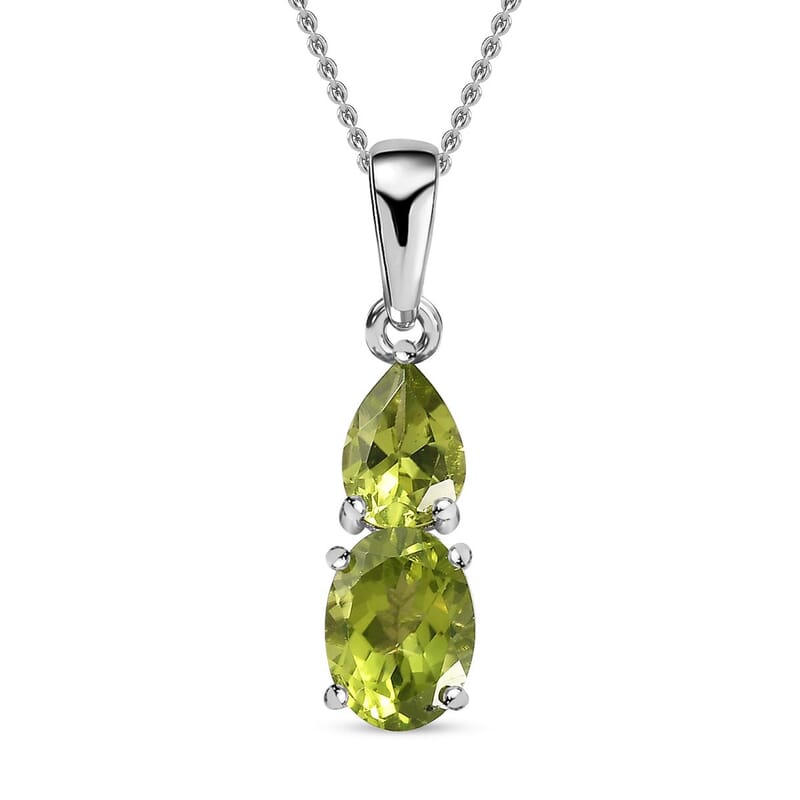 Peridot 4.65 ctw 3 Stone Ring (Size 5) and Pendant Necklace 20 Inches in Platinum Over Sterling Silver