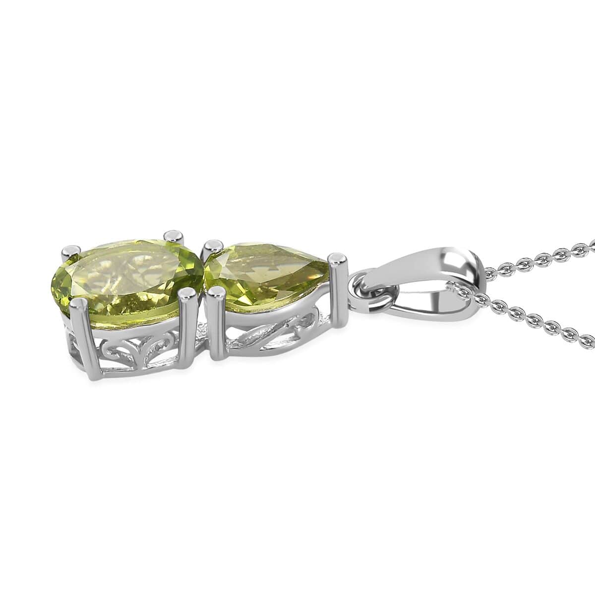 Peridot 3 Stone Ring Size 5 and Pendant Necklace 20 Inches in Platinum Over Sterling Silver (Del. in 10-12 Days) 5.00 ctw image number 6