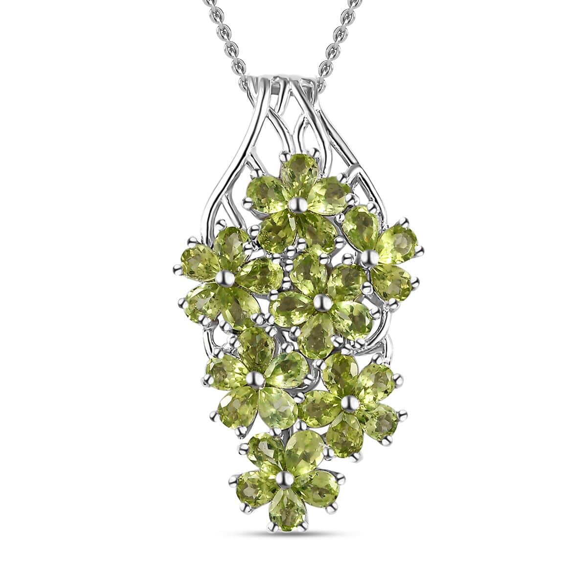 Peridot Floral Pendant Necklace 20 Inches in Platinum Over Sterling Silver 5.25 ctw image number 0