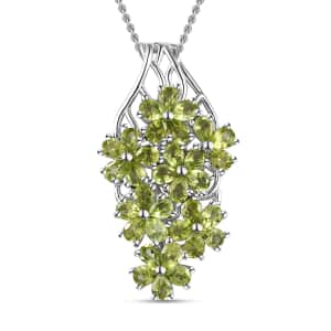 Peridot Floral Pendant Necklace 20 Inches in Platinum Over Sterling Silver 5.25 ctw