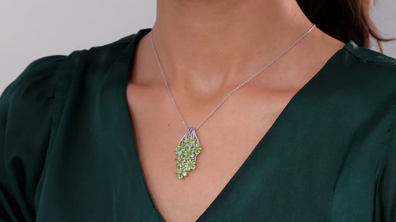 Peridot Floral Pendant Necklace 20 Inches in Platinum Over Sterling Silver 5.25 ctw