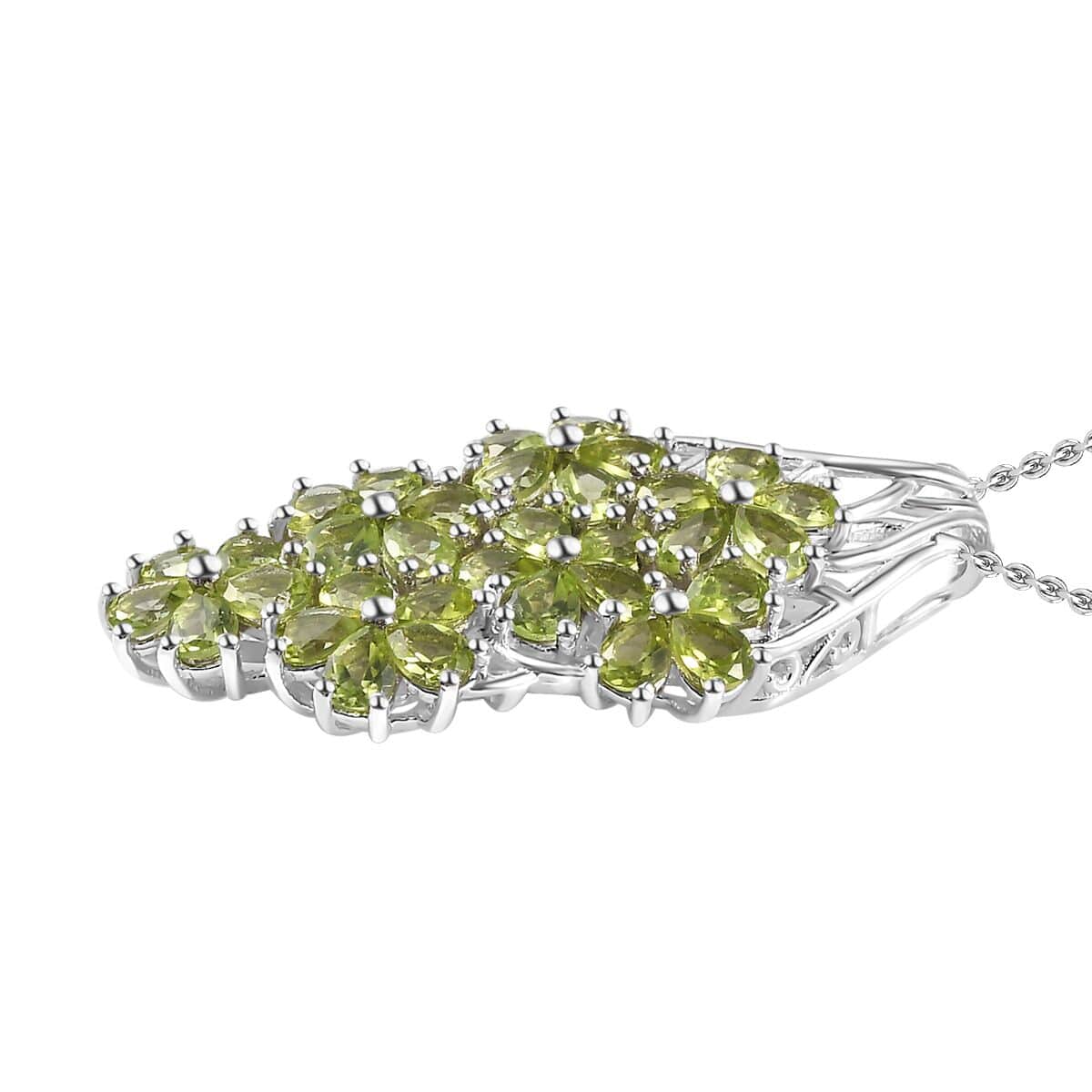 Peridot Floral Pendant Necklace 20 Inches in Platinum Over Sterling Silver 5.25 ctw image number 3