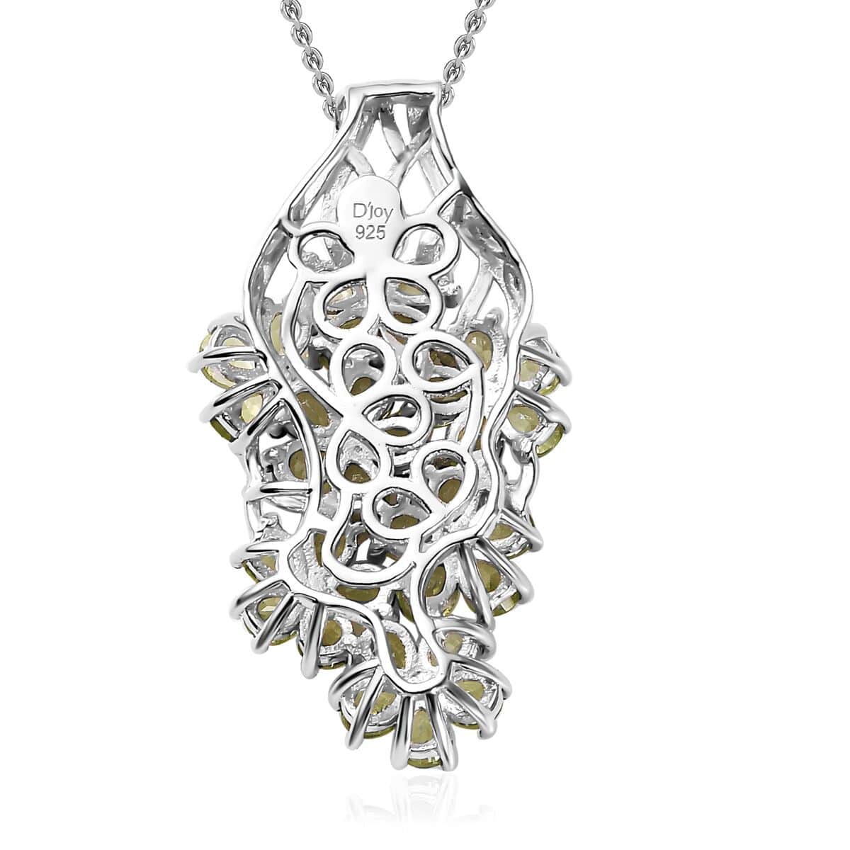 Peridot Floral Pendant Necklace 20 Inches in Platinum Over Sterling Silver 5.25 ctw image number 4