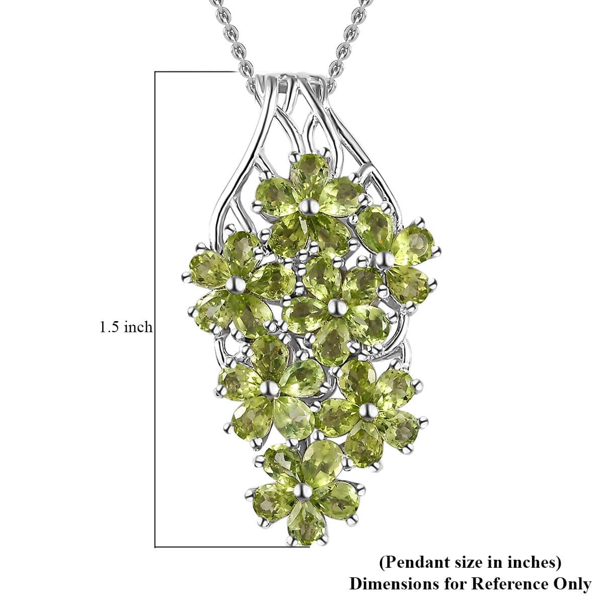 Peridot Floral Pendant Necklace 20 Inches in Platinum Over Sterling Silver 5.25 ctw image number 5