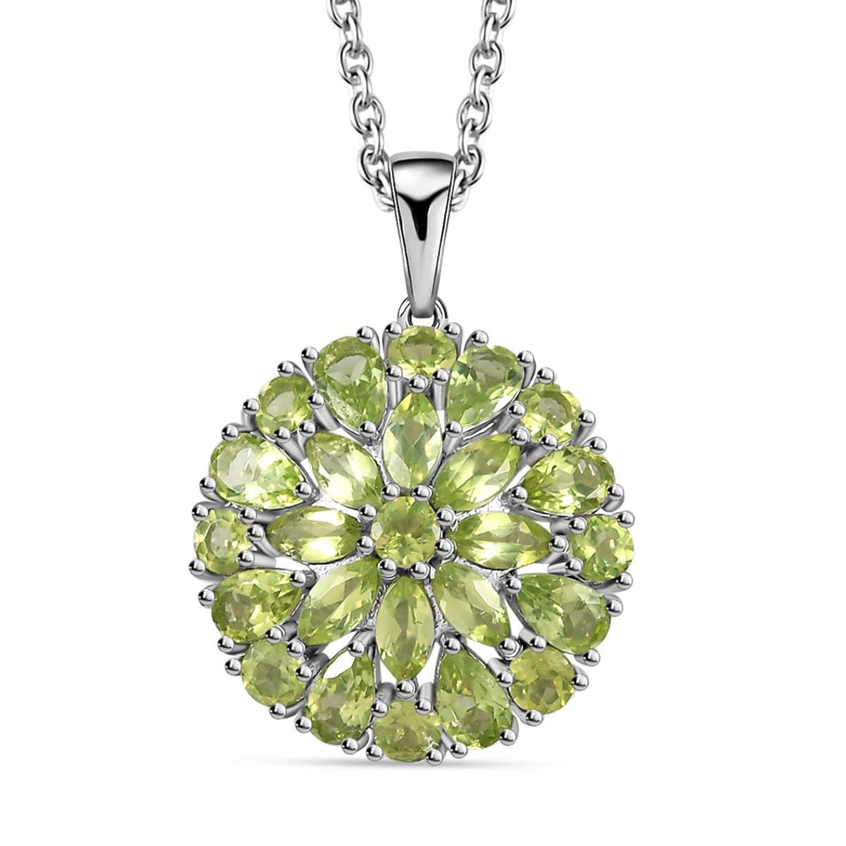 Peridot Floral Spray Pendant Necklace 20 Inches in Platinum Over Sterling Silver 4.65 ctw image number 0