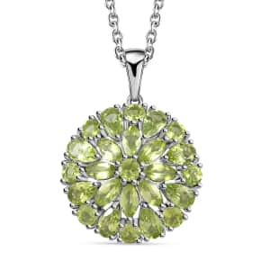 Peridot Floral Spray Pendant Necklace 20 Inches in Platinum Over Sterling Silver 4.65 ctw