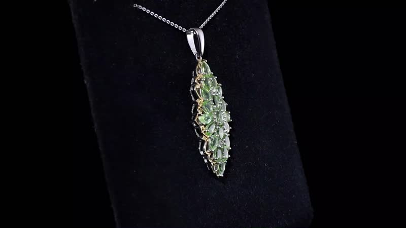 Peridot Dahlia Floral Spray Pendant Necklace 20 Inches in Platinum Over Sterling Silver 4.65 ctw
