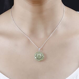 Peridot Dahlia Floral Spray Pendant Necklace 20 Inches in Platinum Over Sterling Silver 4.65 ctw