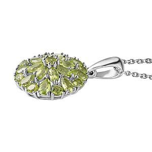 Peridot Dahlia Floral Spray Pendant Necklace 20 Inches in Platinum Over Sterling Silver 4.65 ctw