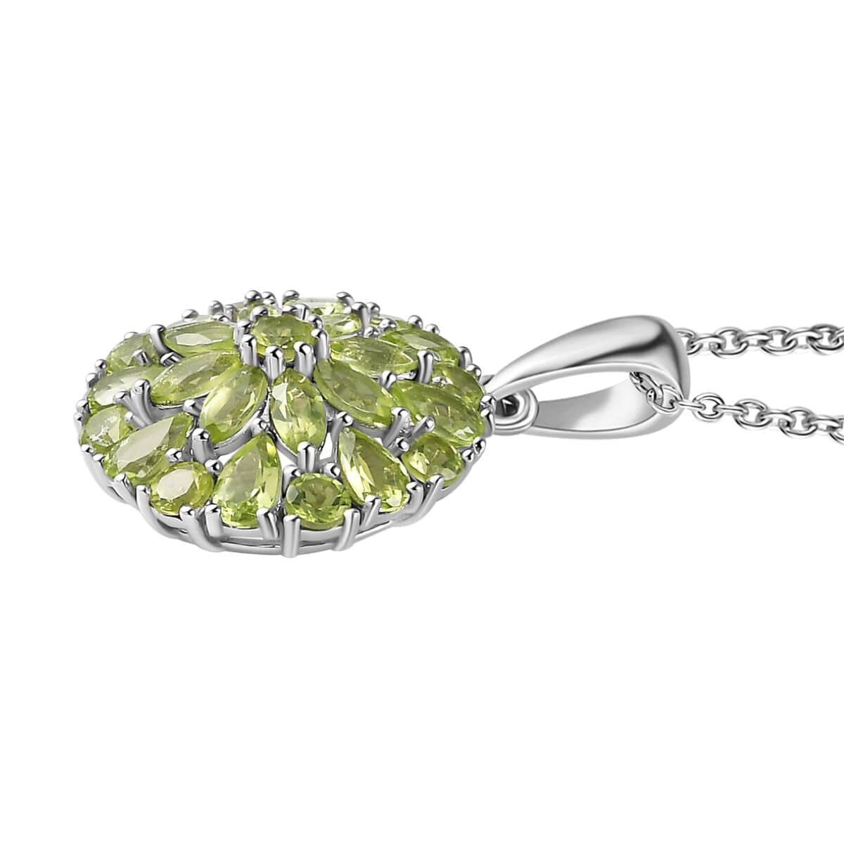 Peridot Floral Spray Pendant Necklace 20 Inches in Platinum Over Sterling Silver 4.65 ctw image number 3